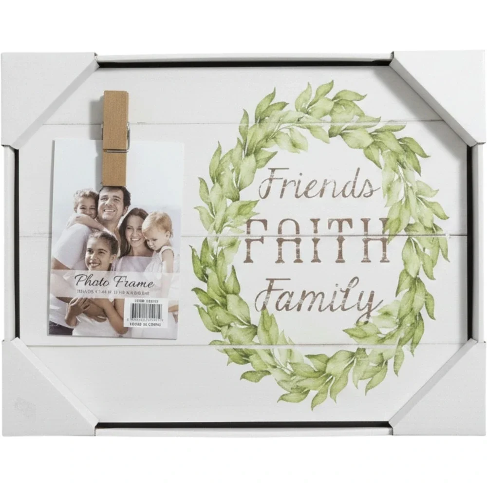 Friends Faith Family Wooden‎ Plank Photo Frame Clothespin Clip Farmhouse Decor